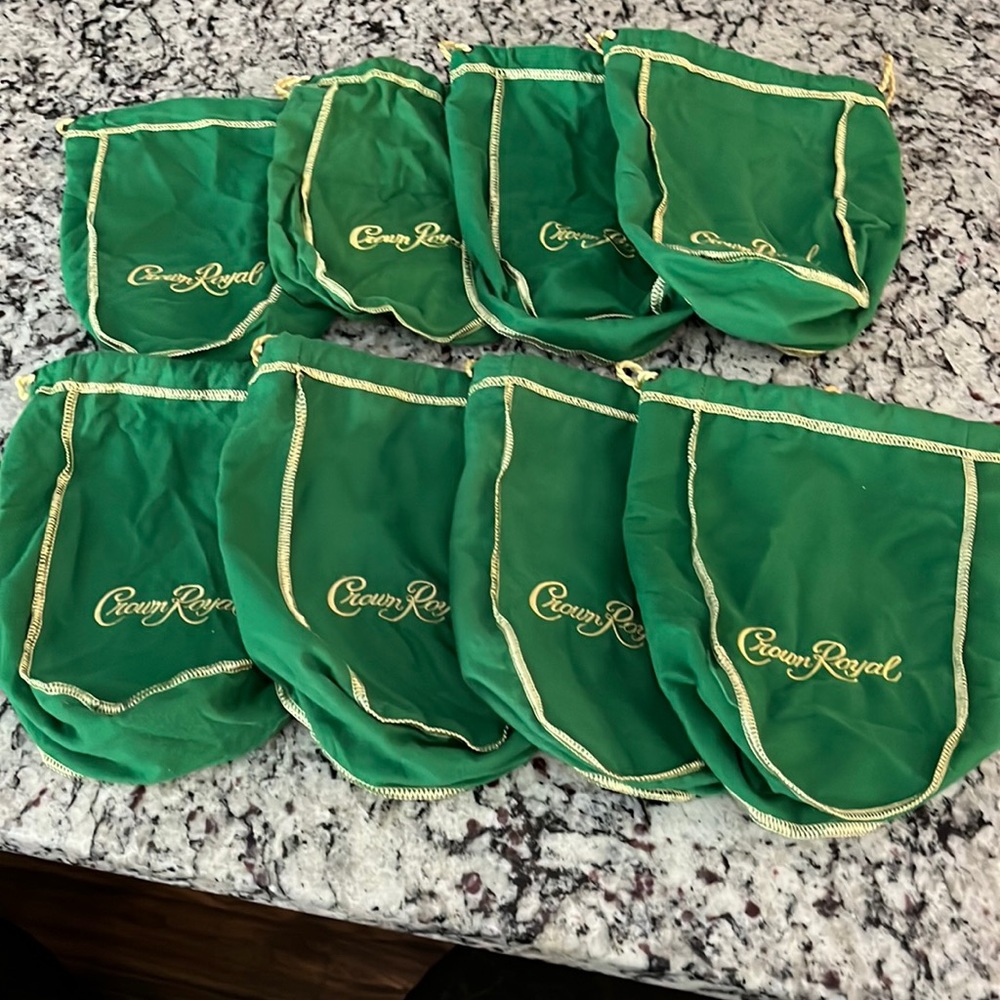 Crown Royal Whiskey Bags, Set of 8 Green Bags